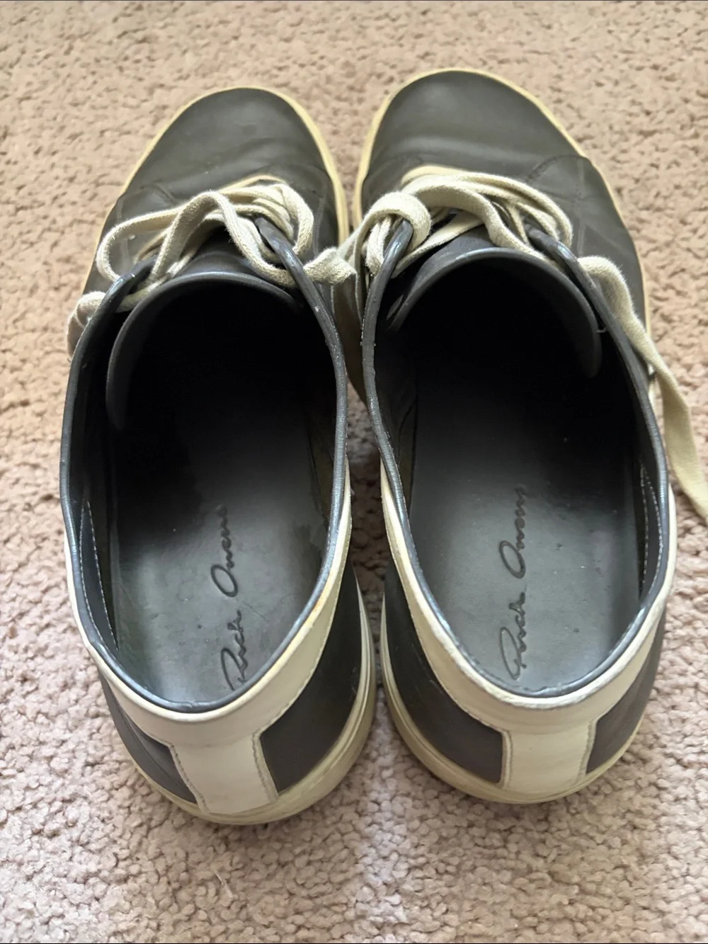 Rick Owen’s Leather Low-Top Sneakers in Graphite and Cream - Men's Casual Shoes